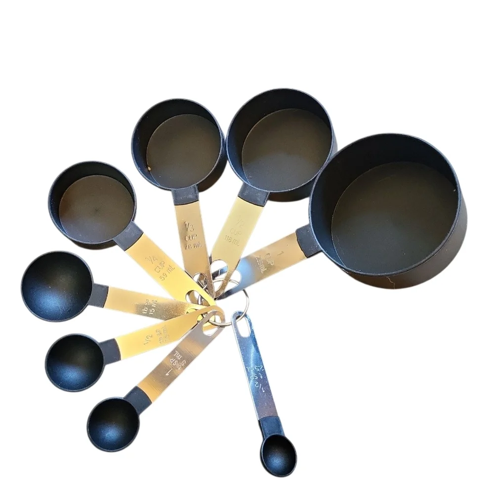 Black Silver Measuring Cups and Spoons 8 Set